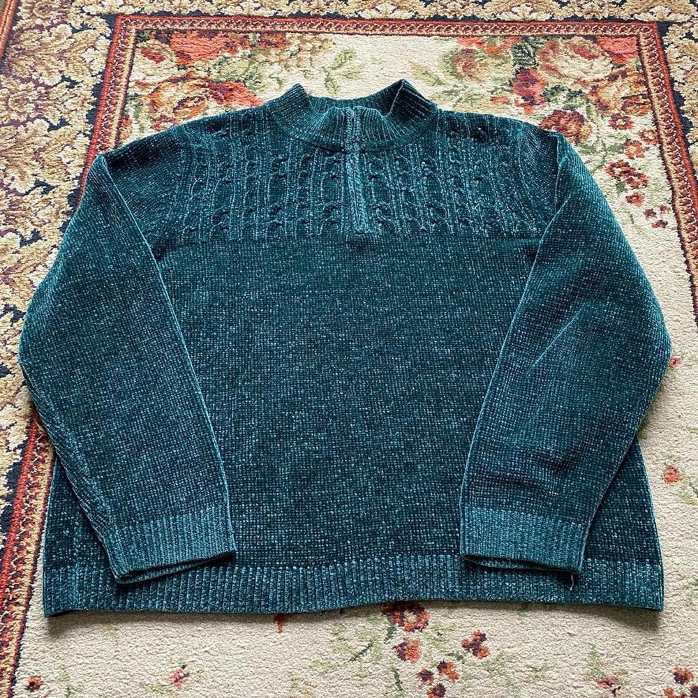 Alfred Dunner forest green cozy quarter zip sweater